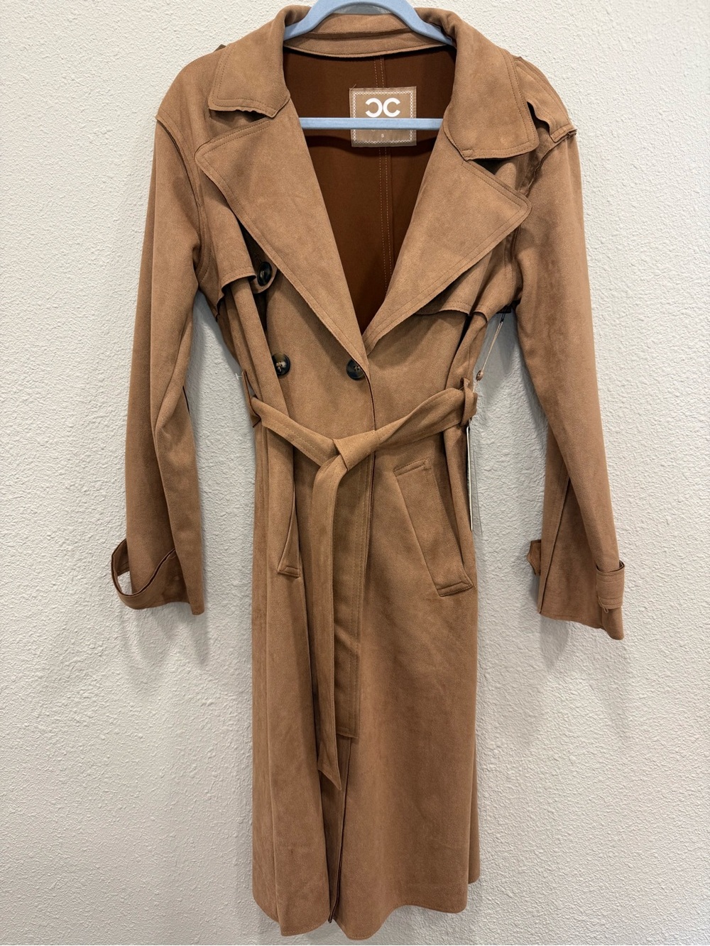 Culture Couture Chloe Faux Suede Belted Trench Coat Size Small NWT